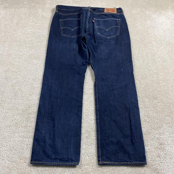 Levis 501 Jeans Mens 36x30 Blue Denim Button Fly Straight Leg Dark Wash Indigo - Picture 1 of 10